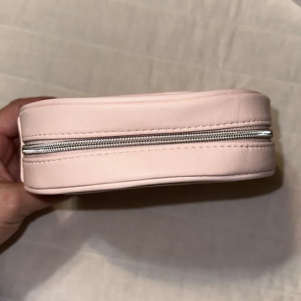 RL Cosmetics Blush Pink Faux Leather Circular Zip Make up Cosmetic Travel Bag